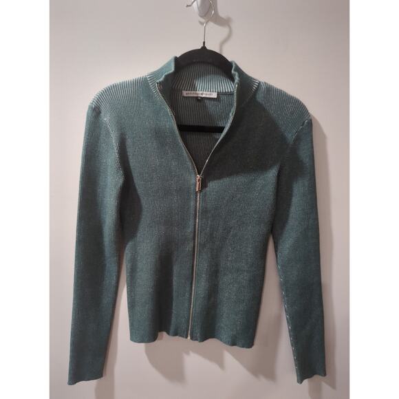 NEW Adolfo Dominguez Two Tone Ribbed Full Zip Cardigan Sweater - Picture 4 of 7